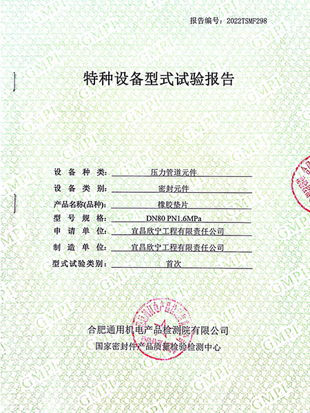 特種設(shè)備型式試驗(yàn)報(bào)告（橡膠墊片）